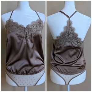 Abercrombie & Fitch Tan Lace Satin Top